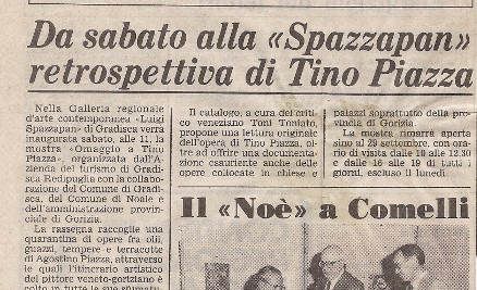 Da sabato alla "Spazzapan" retrospettiva di Tino Piazza