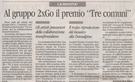 Al gruppo 2xGo il premio "Tre Comuni"