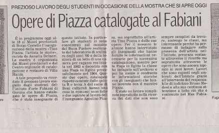 Opere di Piazza catalogate al Fabiani